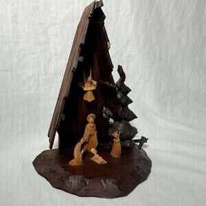 RARE Vintage German Nativity Scene Hand Carved  Wood Oberammergau